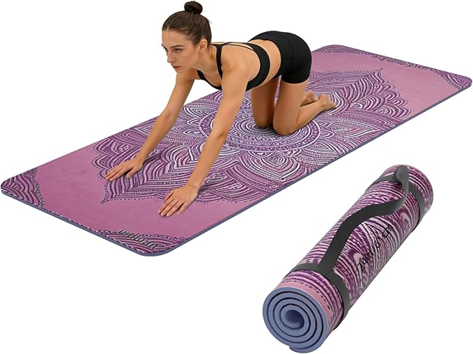 Yoga Mat Non-Slip Extra Thick 72"x32/24" Extra Wide Fitness Exercise Mat TPE Material High Elastic Hot Yoga Mat for Women Yoga Pilates Home Floor Workout (Cow Coffee)