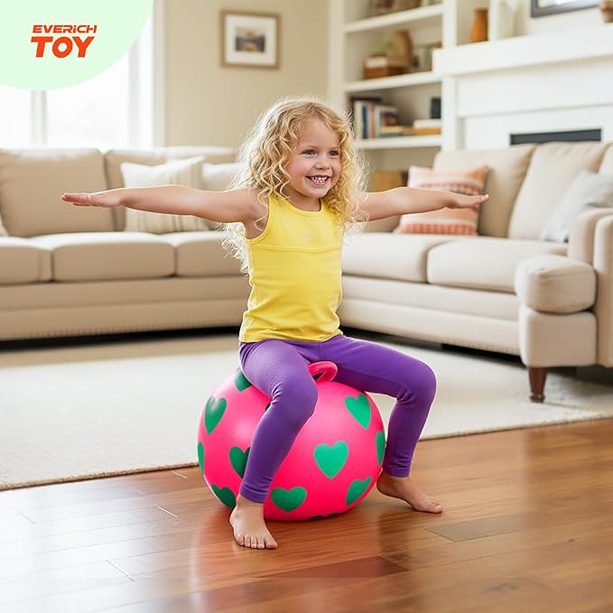 EVERICH TOY Hopper Ball,15In Sit On Bouncy Balls with Handle, Purple Heart Girls Toys for Indoor Outdoor Active Play Toys, Inflatable Christmas Hopping Toy for Girls Boys Gifts 3 4 5 6 Yr Old
