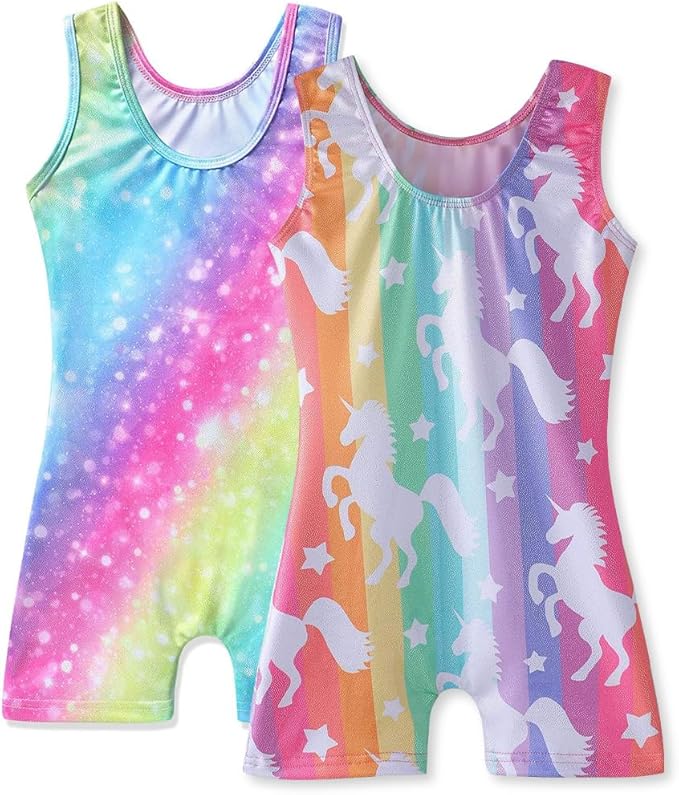 HOZIY Gymnastics Leotards for Girls with Shorts Toddlers Biketards Rainbow Unicorn Dinosaur Mermaid Leopard Flower Galaxy