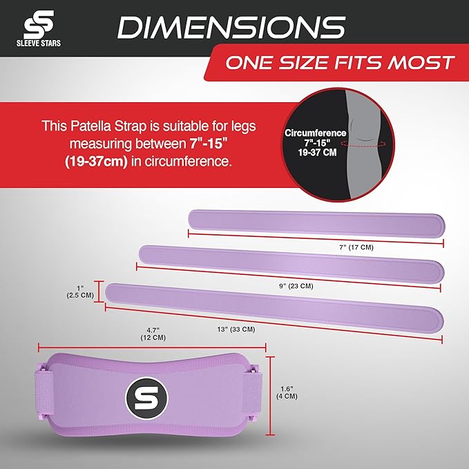 Sleeve Stars Swedish Brand Patellar Tendon Support Strap for Women & Men Effective Osgood Schlatter Knee Brace Youth & Kids Knee Brace with 3 Adjustable Length fits 7"-15" (Single/Light Purple/Kids)