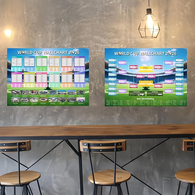 YOFANUP World Cup Schedule 2026 Poster, 2 Pcs Match Schedule, World Cup Merchandise 2026, Soccer Party Decorations, Office Home Football Poster, 23.6x33 inches, Great Gifts for Soccer Fans (A1)
