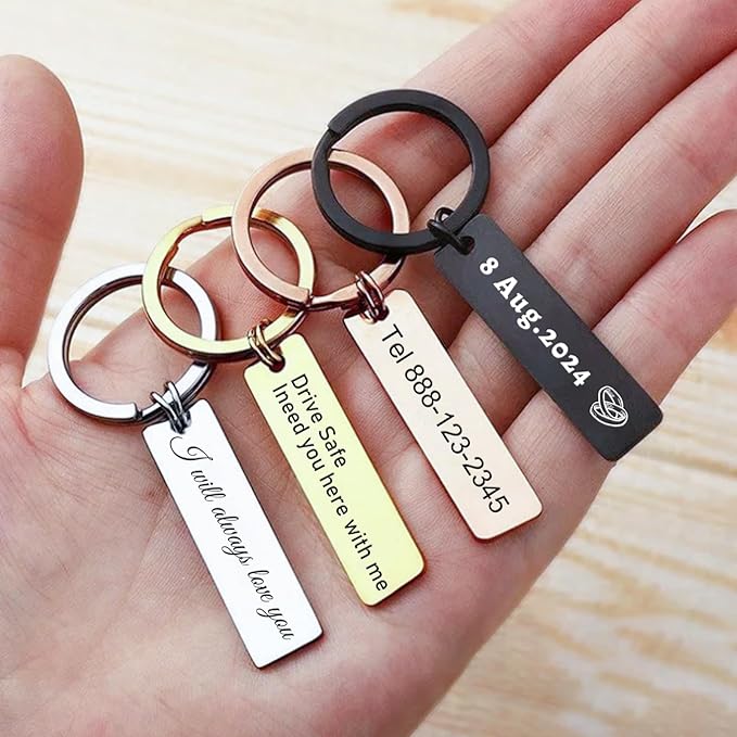 Customized Double Sided Keychain - Personalized Engraved Text/Number/Name Keychain, Custom Key chain Gift for Boyfriend