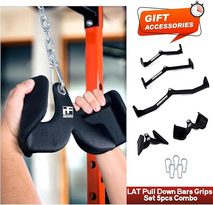 RitFit Upgraded PPC-P3 Power Cage, 3-in-1 Home Gym with Aluminum Pulley System, 1200LBS Capacity, Includes LAT Pulldown, Landmine, J-Hooks & 20+ Attachments, Fits Compact Spaces Black Red