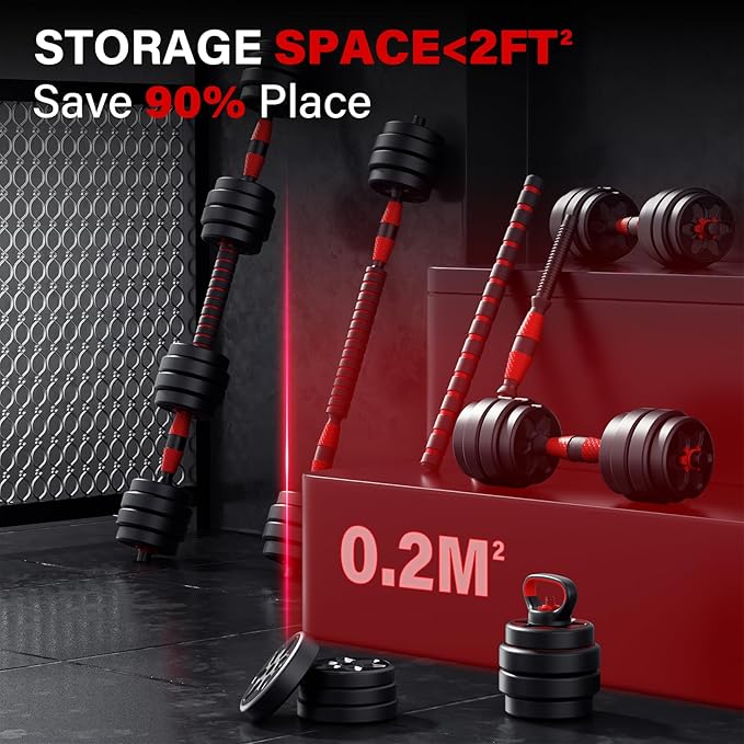 Adjustable Dumbbells, 22/33/44/66/88LBS Free Weight Set with Connector, 4 in 1 Weight Set Used as Kettlebells, Barbell, Push up Stand, Fitness Exercises for Home Gym Suitable Men/Women