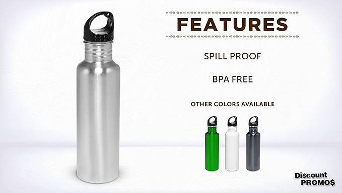 DISCOUNT PROMOS Stainless Steel Water Bottles 26 oz. Set of 10, Bulk Pack - Reusable, Leak Proof, Perfect for Gym, Hiking, Camping, Outdoor Sports - Silver