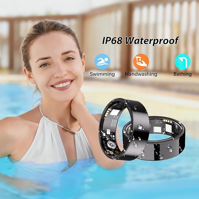 Smart Ring for Women Men Fitness Ring with Heart Rate, Blood Oxygen, Blood Pressure, Sleep Tracker, Step Tracker, IP68 Waterproof Health Ring for iOS & Android,No Subscription Fee (Black, 10#)