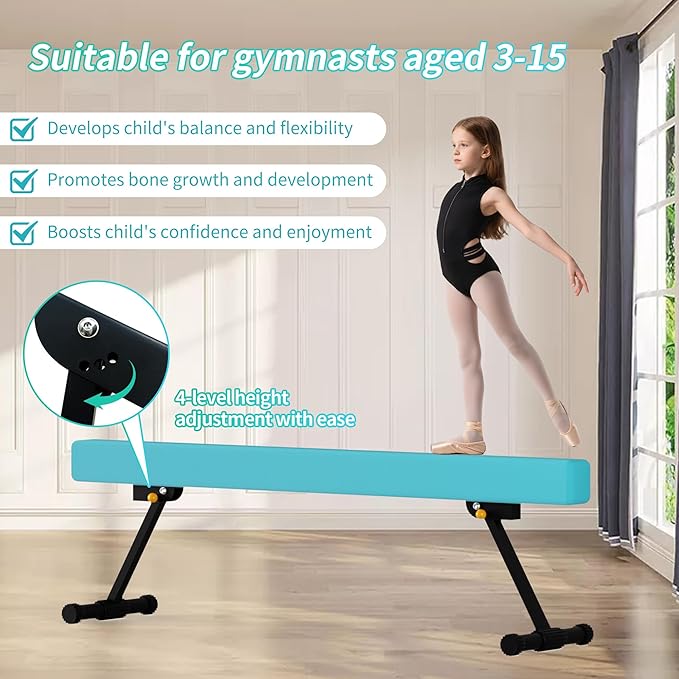 EL&IT·Wings 6ft/8ft Gymnastic Balance Beam, Adjustable High and Low Level Floor Beam - Highly Stable - Gym Practice Training Equipment for Kids Children Girls Home