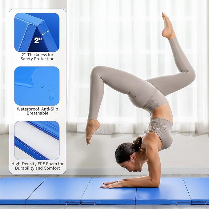 Outdoor Basic 6'x3'x2" Gymnastics Tumbling Mats Folding Panel Thick Gym Exercise Mat for Home
