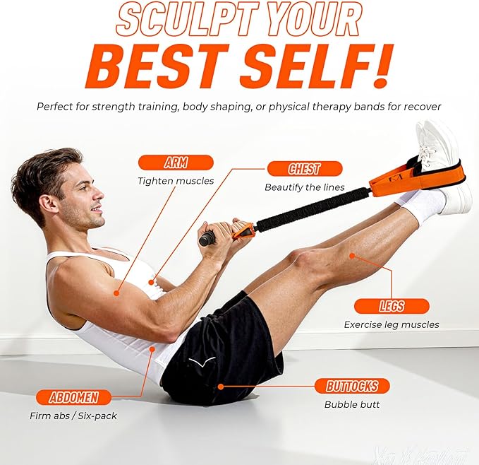 Upgraded Durable Pedal Resistance Band with Handle, Thickened Latex Tubes and Soft Foam Fabric Foot Pedal, Sit Up Exercise Equipment for Abdomen, Waist, Arm, Core/ABS, Leg, Physical Therapy