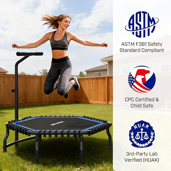 ANCHEER Trampoline, 50'' Rebounder Trampoline for Adult with Bar, Indoor Outdoor Mini Trampoline, 550LBS Fitness Trampoline with Bungee, Jumping Cardio Equipment, Exercise Trampoline at Home Gym