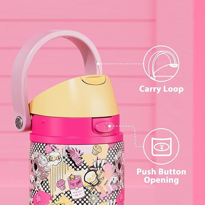 24 oz Insulated Water Bottle with Straw: Meoky Stainless Steel Water Bottle with Straw and Spout Lid - Leak Proof, Cold for 24 Hours, Fits in Car Cup Holder, BPA-Free for Travel Gym, Skull Parade