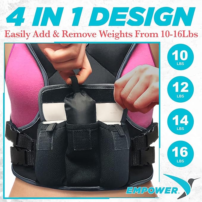 Empower Weighted Walking Vest for Women with Reflective Strips – Fixed 8lbs, Adjustable 4-10lbs (4 in1) or Adjustable10-16lbs (4 in 1), Strengthen Muscles, Boost Bone Health, and Burn More Calories for Workout