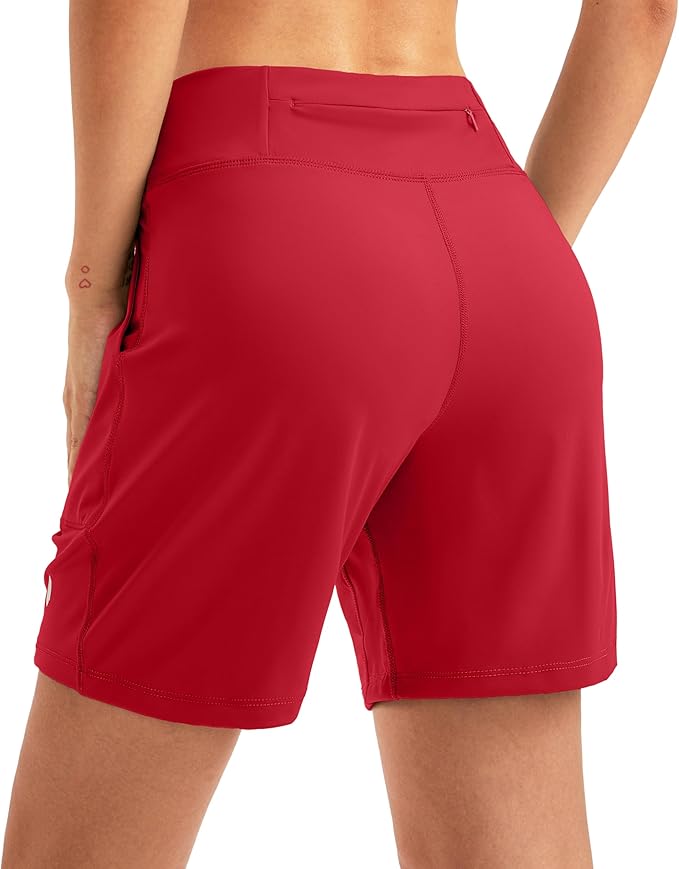 SANTINY Women's 6'' Athletic Long Shorts with 4 Pockets High Waisted Bermuda Shorts for Women Walking Running Casual