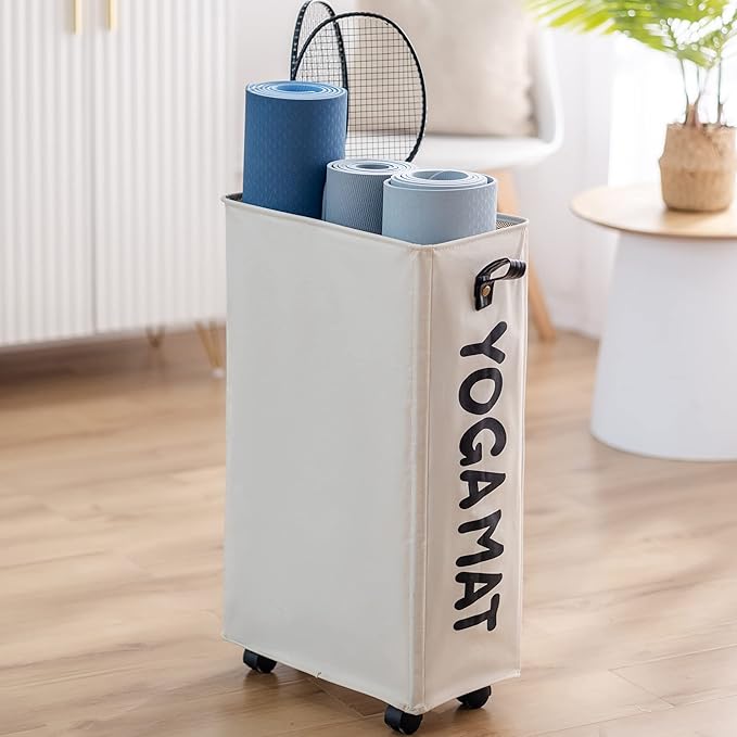 Twira Yoga Mat Storage Racks, Home Gym Storage Rack for Foam Roller, Yoga Strap and Resistance Bands, Workout Equipment Corner Storage Organizer with Wheels