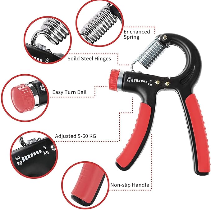 Hand Grip Strengthener 11–132 lbs / 5–60 kg – Adjustable Grip Trainer & Forearm Exerciser with Heavy-Duty Steel Spring, Non-Slip Handles for Hand, Wrist & Finger Workout, Ideal for Strength Training & Rehabilitation
