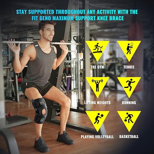Fit Geno Hinged Knee Brace for Meniscus Tear: Adjustable Knee Support for Knee Pain w/Side Stabilizers & Hinges for Injury or Surgery Recovery - Men and Women