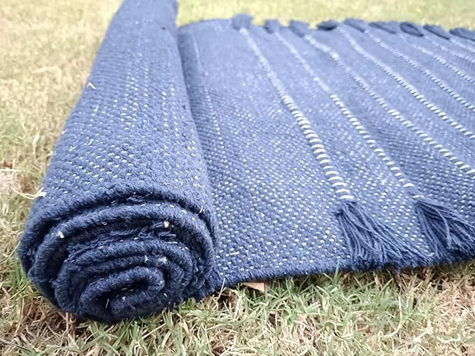 Indian Handmade100 % Organic Anti Skid Multi Colour Cotton Yoga Mat - Eco-Friendly Hand-Woven Rug - Non-Slip & Thick (24”x72”x5mm) for Hot yoga & Everyday Fitness at Home - Comfortable & Foldable Extra-Long Mat