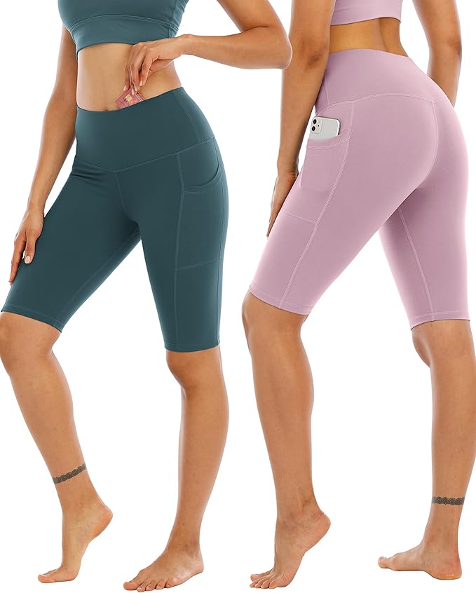 WHOUARE 4 Pack Biker Yoga Shorts with Pockets for Women,High Waisted Athletic Running Workout Gym Shorts Tummy Control