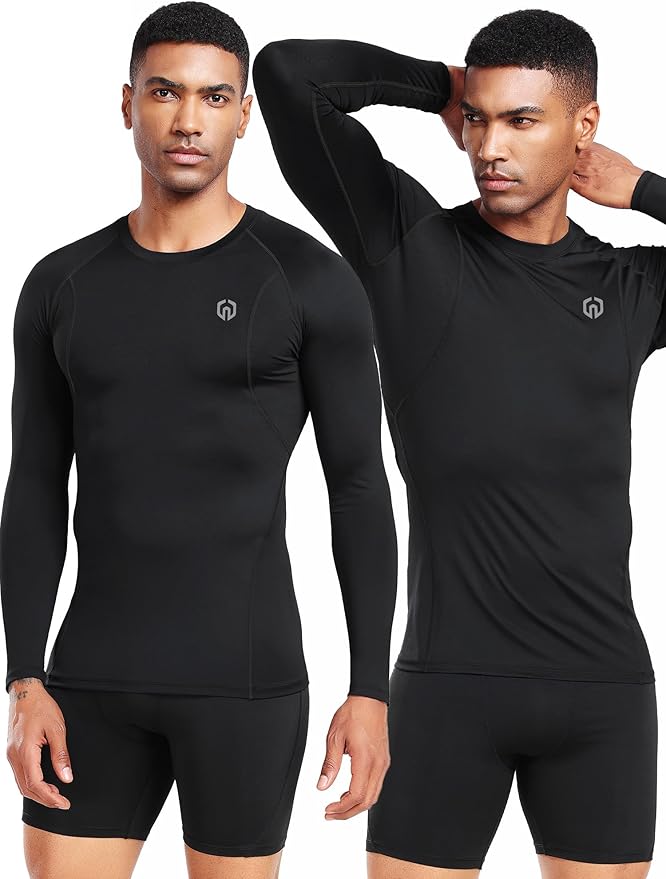 NELEUS 4 Pack Men's Workout Long Sleeve Shirts Compression Dry Fit Muscle Tops