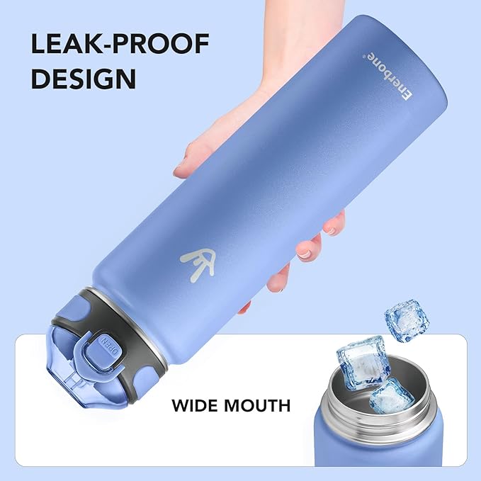Enerbone 32 oz Insulated Water Bottle, Stainless Steel Bottle with Carrying Strap, Double-Wall Vacuum Insulation Design, Leakproof Sports Bottle with Straw, Keep Drinks Cold or Hot for Hours