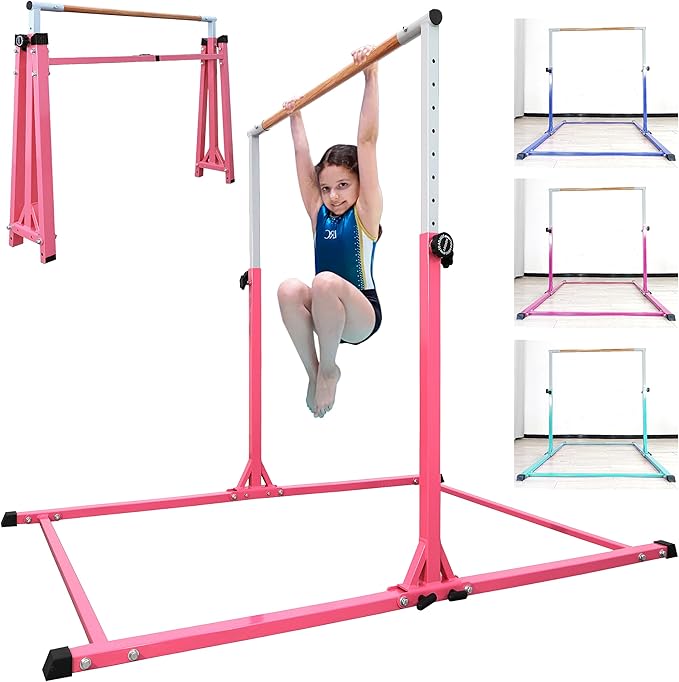 Foldable Gymnastic Bar for Kids Ages 3-20,5FT/6FT Horizontal Bar Base Length,Height Adjustable Kids Training Bar for Gymnastics,Gymnastics Equipment for Home Clubs