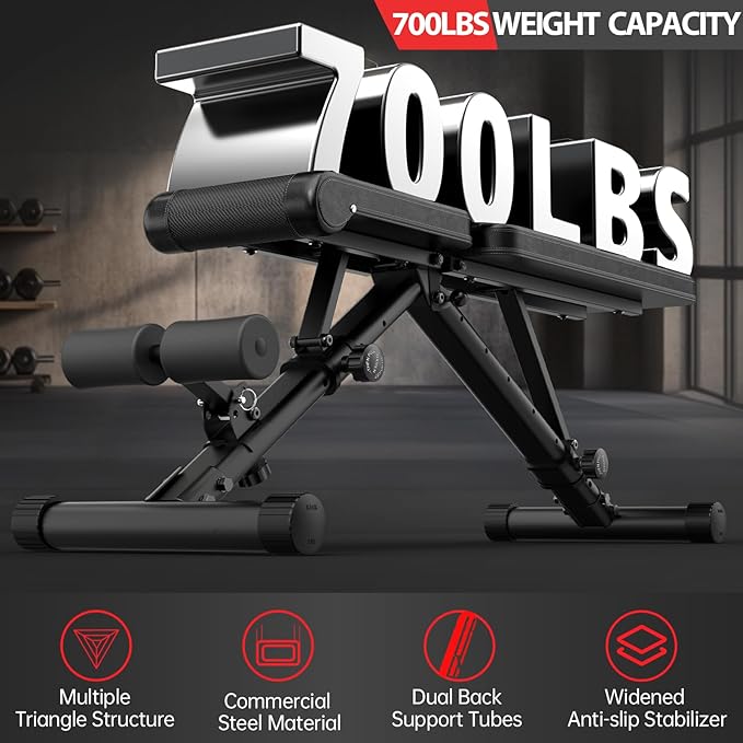JOROTO Adjustable Weight Bench, Foldable Workout Bench for Home Gym Strength Training, Incline Decline Flat Bench Press with Wheels and Extended Backrest, Full Body Workout Equipment