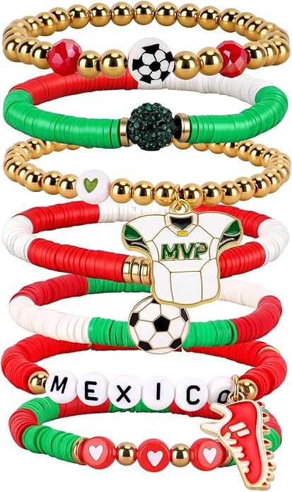 Soccer Bracelet For Women, Game Day Mom Accessories & Outfits Sports Jewelry Fans Gifts, Charm Beaded Stretch Bracelets Essentials Team Gear