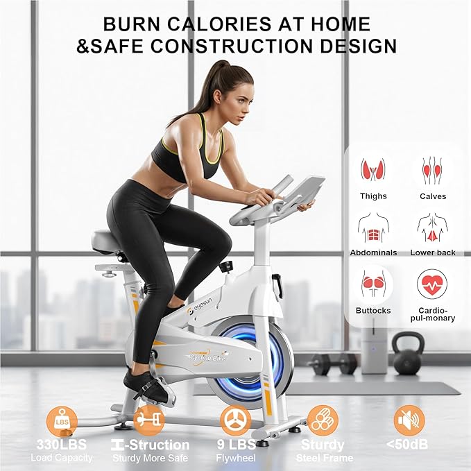 Exercise Bikes for Home,Indoor Cycling Bike with Adjustable Magnetic,Brake Pad Resistance Silent Belt Drive,330lbs Weight Capacity &Upgraded Version Seat for Home Cardio&Weight Loss