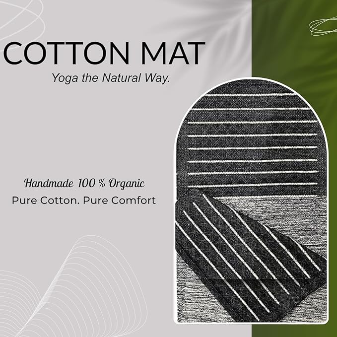 Indian Handmade100 % Organic Anti Skid Multi Colour Cotton Yoga Mat - Eco-Friendly Hand-Woven Rug - Non-Slip & Thick (24”x72”x5mm) for Hot yoga & Everyday Fitness at Home - Comfortable & Foldable Extra-Long Mat