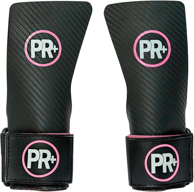 Set of PR+ Gymnastics Hand Grips + 18" Lifting Wrist Wraps for Pull Ups, Weightlifting, WODs & Cross Training – No Hole, Chalk-Free Gloves, Triple Layer Hand Protection & Wrist Support - Great Gift
