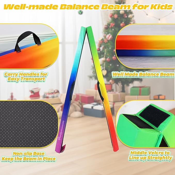 PreGymnastic 6FT/8FT/9.5FT Folding Balance Beam for Kids Ages 3-12, Foldable Gymnastics Floor Beam-Extra Firm Suede Cover with Carrying Bag for Home-Gym Equipment for Toddler Teenager