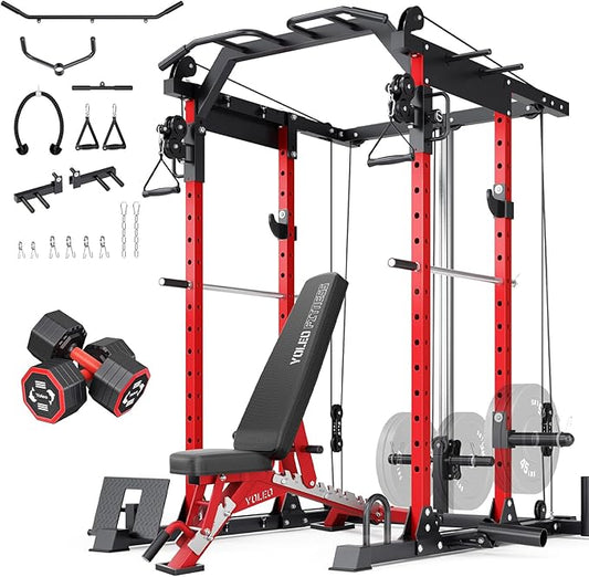 YOLEO Smooth Dual Pulley System Power Cage, 1700LBS Adjustable Cable Crossover Power Rack, Multi-Functional Squat Rack for Home Gym