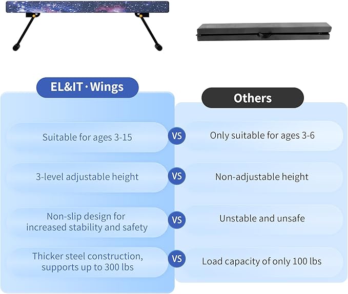 EL&IT·Wings 6ft/8ft Gymnastic Balance Beam, Adjustable High and Low Level Floor Beam - Highly Stable - Gym Practice Training Equipment for Kids Children Girls Home