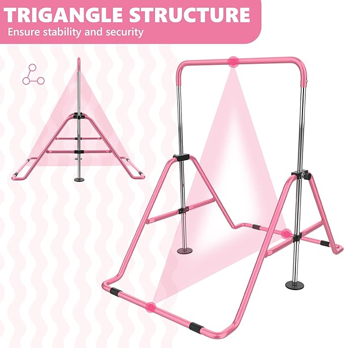 HYD-Parts Gymnastics Bar with Mat, Foldable Gymnastics Horizontal Bar Height Adjustable, Gymnastics Equipment for Kids 3-12 Ages, Children's Gifts