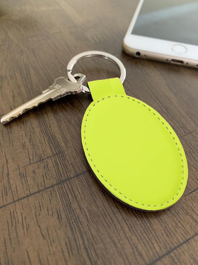 LaserGram Oval Keychain, Baseball Ball, Personalized Engraving Included (Neon Green)