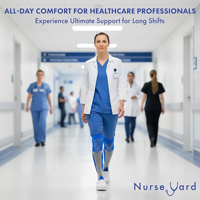 Nurse Yard Compression Socks for Nurses - Women & Men - 20-30mmHg Graduated Compression, Zero-Toe Compression, For Medical Staff, Nursing, Athletic Support Such As Running, Cycling, Hiking - 1 Pair