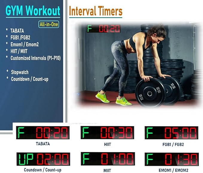 26'' Extra Large Home GYM Timer Clock, Programable Workout Interval Timer, Digital Wall Clock, with 7-color Night Light, 8 Alarm Clock, Calendar/Temperature, Countdown & Stopwatch (Green & Red)