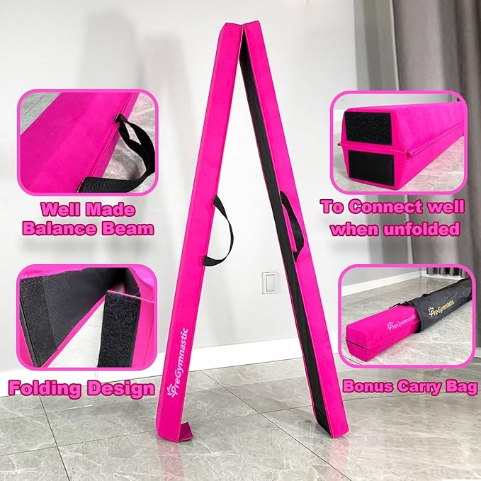 PreGymnastic 6FT/8FT/9.5FT Folding Balance Beam for Kids Ages 3-12, Foldable Gymnastics Floor Beam-Extra Firm Suede Cover with Carrying Bag for Home-Gym Equipment for Toddler Teenager