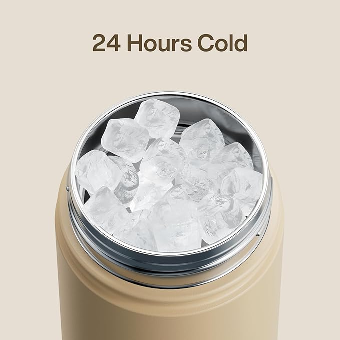 Kids Insualated Water Bottle with Straw - 12oz Stainless Steel Water Bottle with Dual Spouts, Leak-Proof, BPA-Free, Double Wall Vacuum Keeps Cold for 24 Hours for Sports, Travel, School (Indian Khaki)