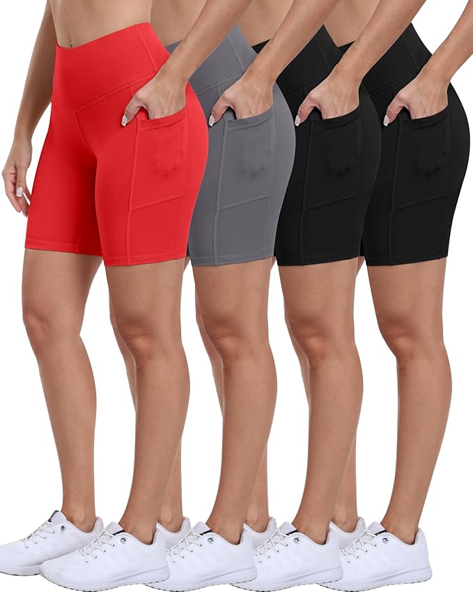 ATHVOTAR Biker Shorts Women with Pockets - 3"/5"/8" High Waisted Workout Spandex Tummy Control Gym Running Yoga Shorts