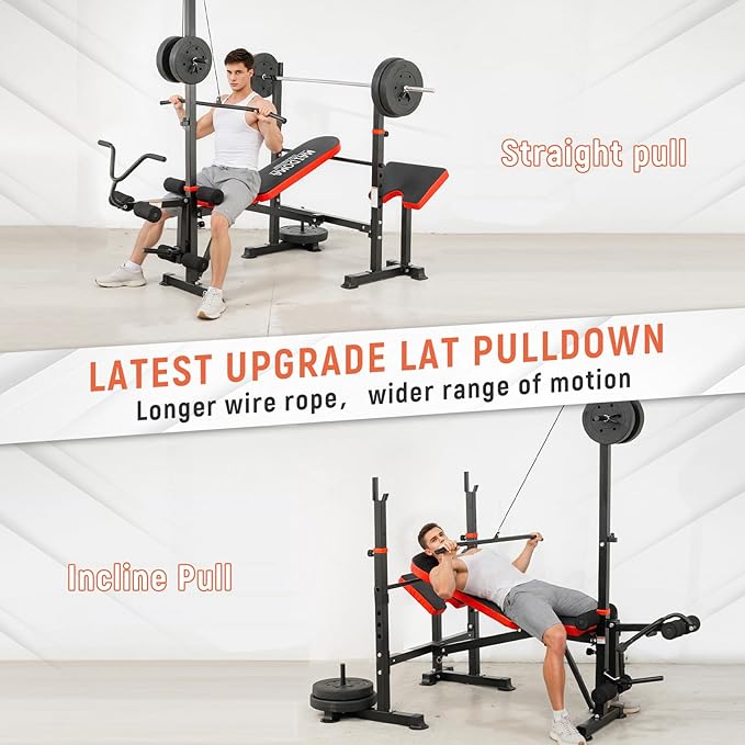 1500LBS 8 in 1 Olympic Weight Bench Set with Leg Extension/Curl and Preacher Curl, Bench Press Set and barbell Rack with Safety Bar Catches, Foldable Workout Benches for Home(US Stock)