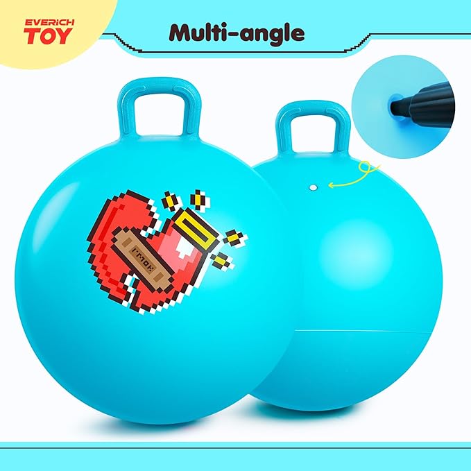 EVERICH TOY Hopper Ball for Kids, 18In Ride On Bouncy Ball with Handle, Blue Heart Girls Toys for Indoor Outdoor Active Play Toys, Best Christmas Girls Boys Gifts for 4 5 6 7 8 Yr Old