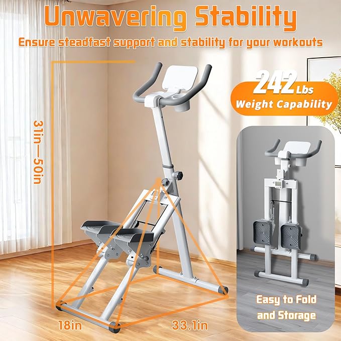 Stair Stepper Folding Vertical Aerobics Appliances Exercise Climber for at-Home Workouts Total Body Exerciser with Handle 242LBS Load with Stand/Cup Holder, Step Angle Adjustable
