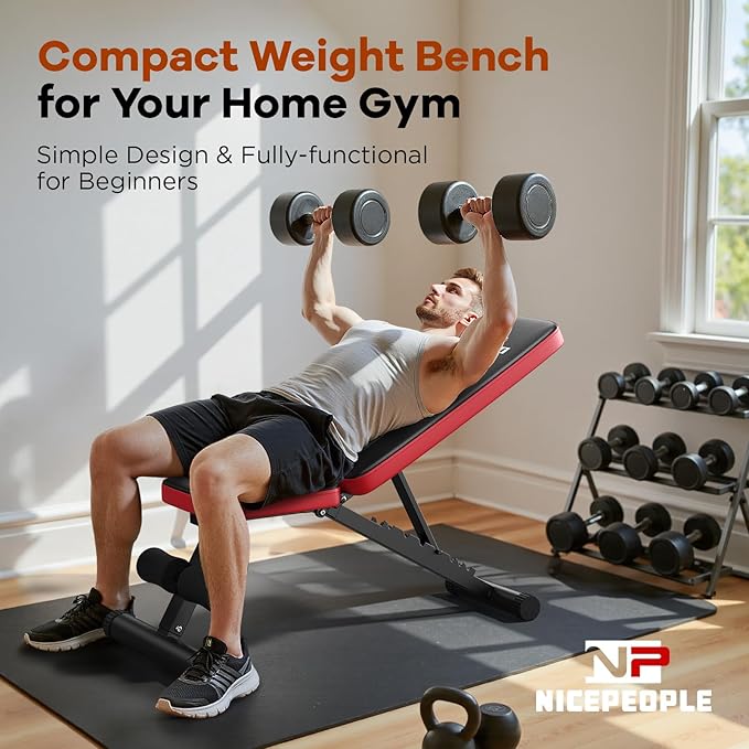 NICEPEOPLE Basic Weight Bench for Home Gym, 8 Backrests Adjustable Bench with 660LBS Weight Capacity for Chest Shoulders Arms Muscles, Foldable and Compact for Small Space Apartment Room