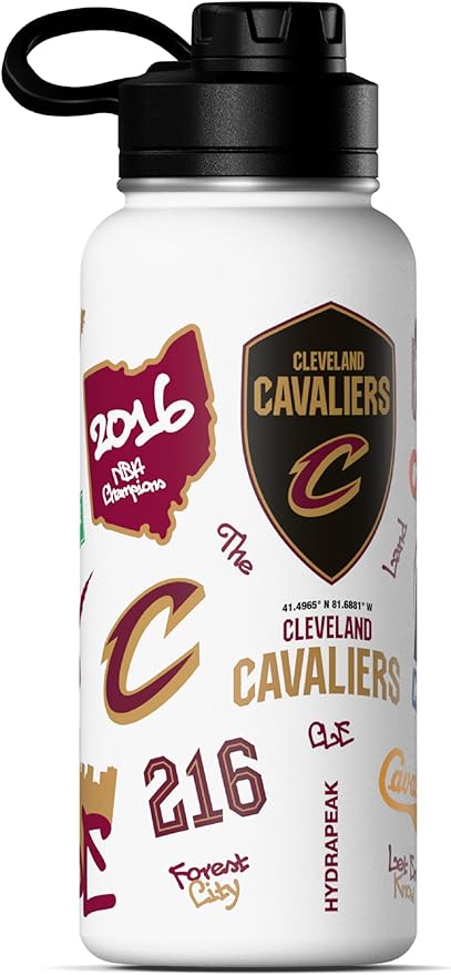 Hydrapeak x NBA Officially Licensed Cleaveland Cavaliers 32oz Active Water Bottle Chug Lid Stainless Steel Reusable Double Wall Celebrating The City Of Cleaveland