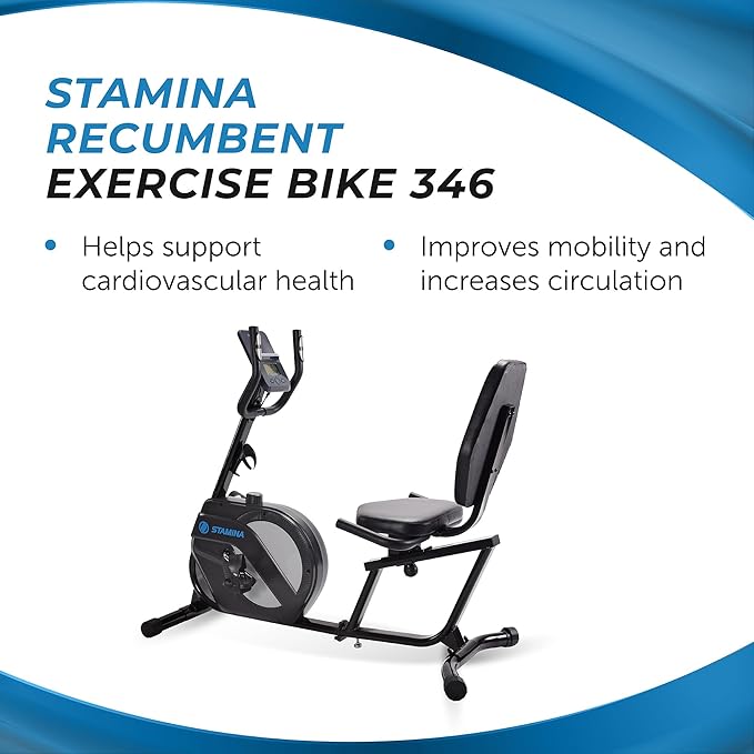 Stamina Recumbent Exercise Bike for Home 346 w/Smart Workout App - Stationary Bike for Adults, Seniors w/Large, Adjustable, Comfortable Seat & Walk-Thru Design