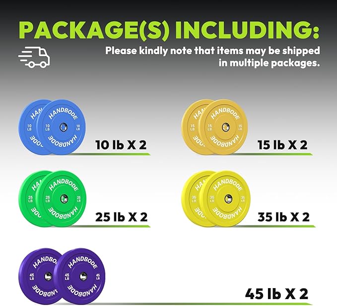 2-Inch Weight Plates High Bounce, Olympic Bumper Plate Set 45/100/160/190/260/300lb, Colored Weight Plates Set for Home Gym, Barbell Weights Rubber Strength Training Plate for Weight Lifting