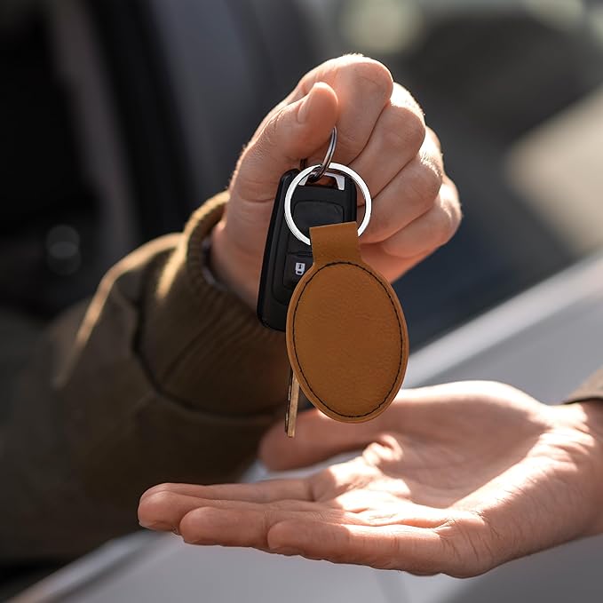 LaserGram Oval Keychain, Soccer Ball, Personalized Engraving Included