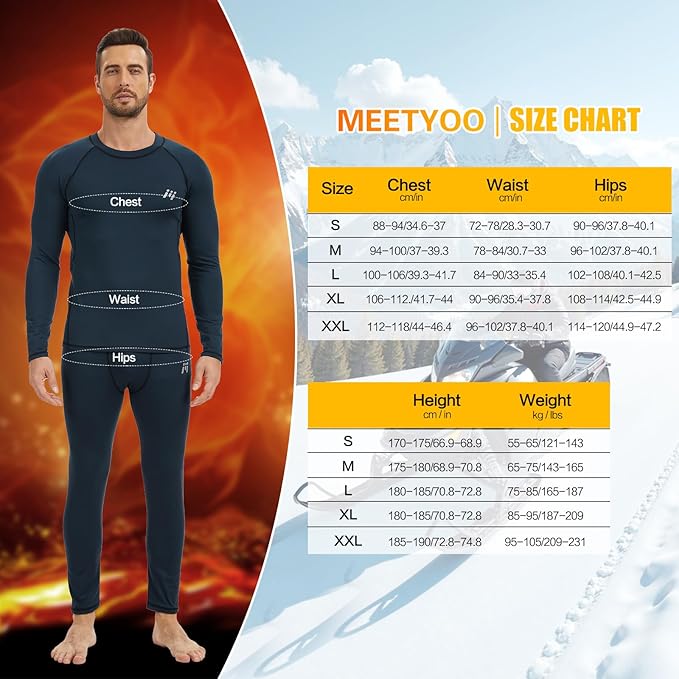 Men Thermal Underwear Set Long Johns with Fleece Lined Base Layer Men Cold Weather Top Bottom for Skiing Running