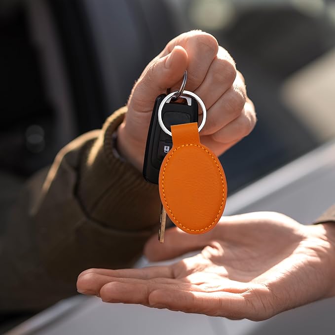 LaserGram Oval Keychain, Quad, Personalized Engraving Included (Orange)